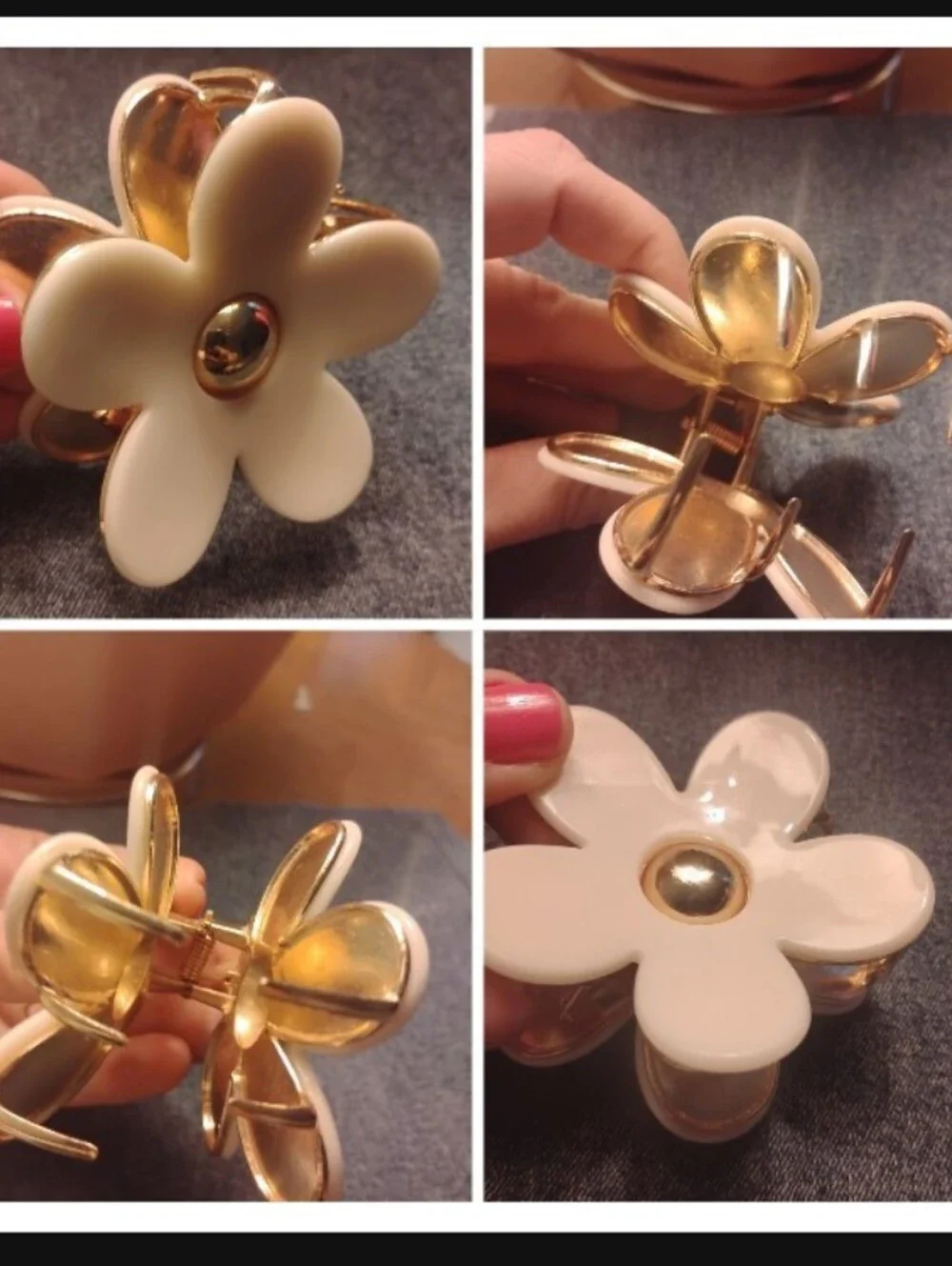 NWOT Gleaming Gold & Cream Jasmine Flower Enamel Finished  Hair Clip